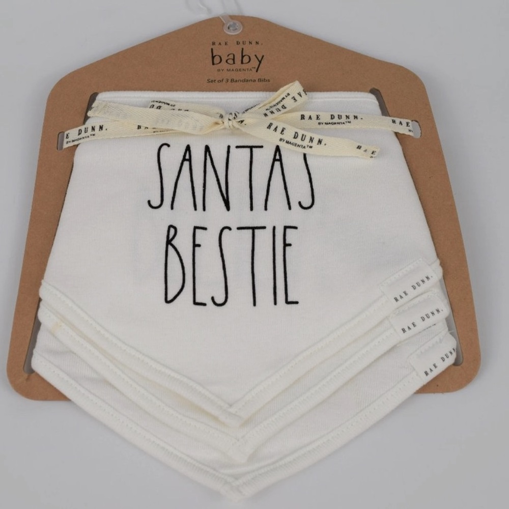Rae Dunn White Christmas Baby Bandana Bibs (3) NWT